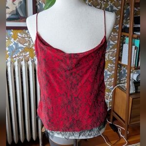 Alice + Olivia Red and Black Lace Cami Top